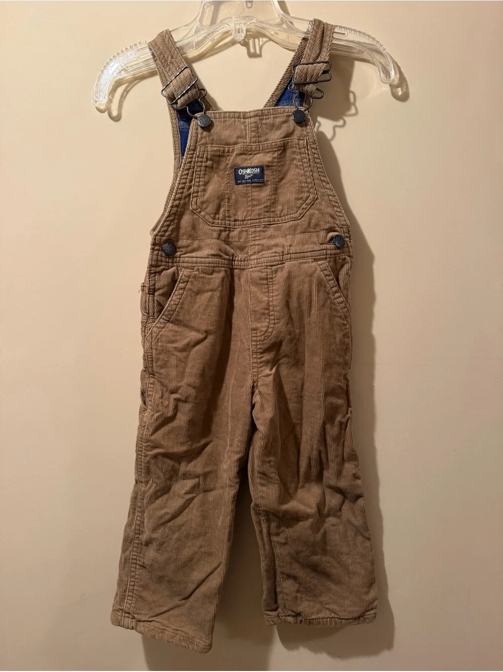 OshKosh B'gosh Tan Corduroy Fleece Lined Overalls Size 2T
